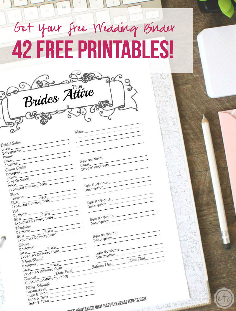 free printable wedding planner binder pages