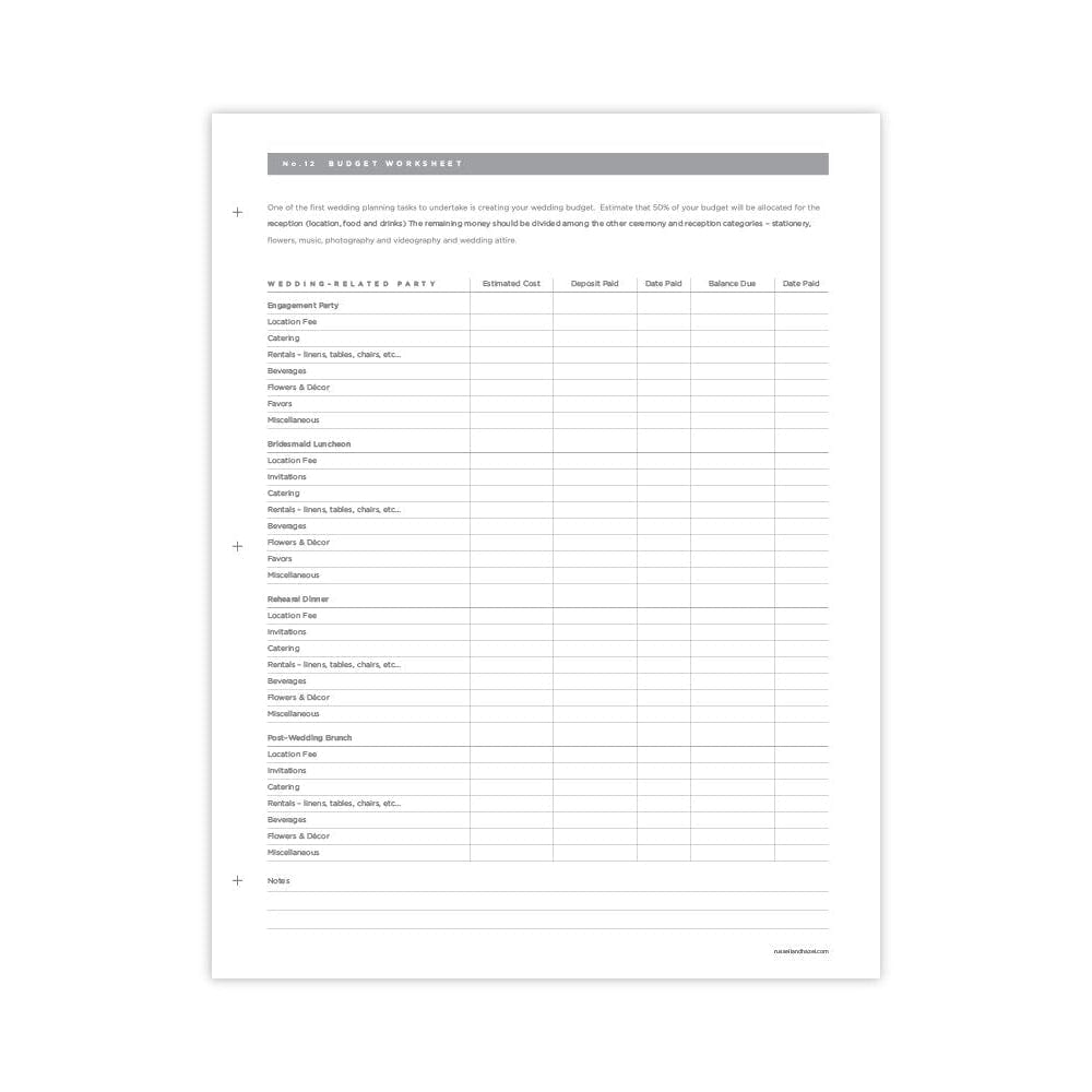 free printable wedding planner worksheet