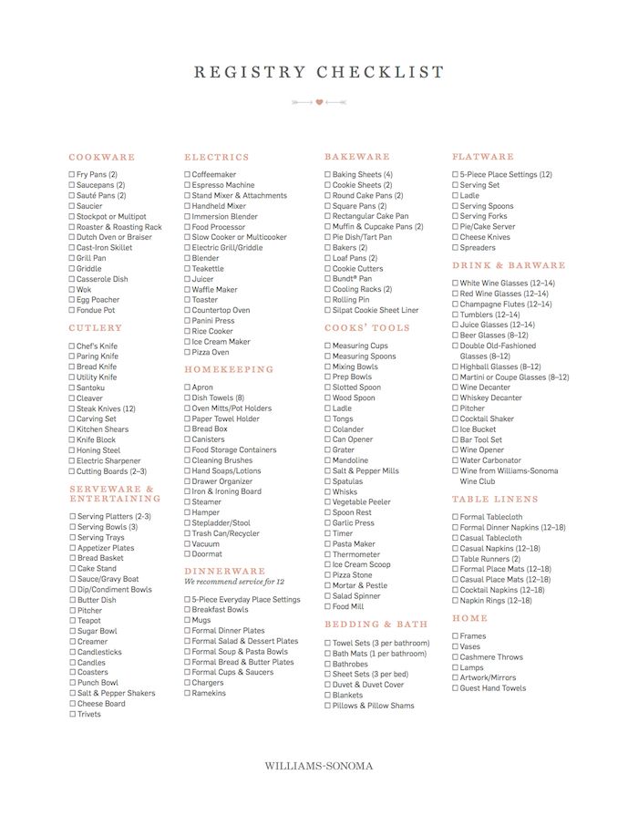 free printable wedding registry checklist