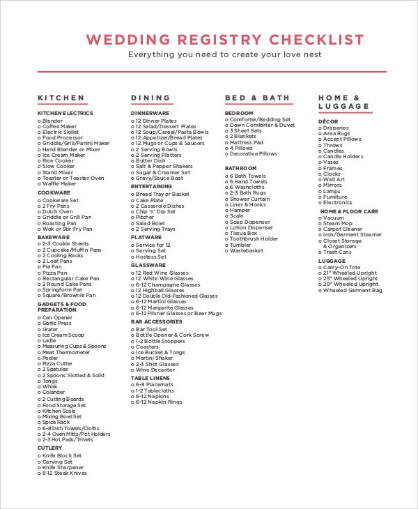 free printable wedding registry checklist