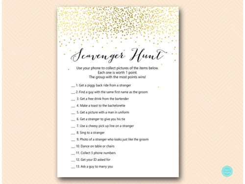 Gold Bachelorette scavenger hunt - Magical Printable