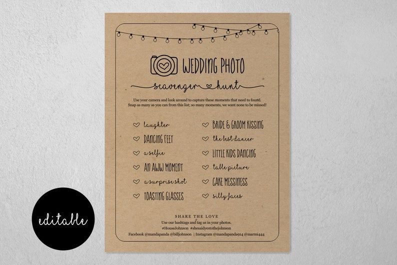 free printable wedding scavenger hunt