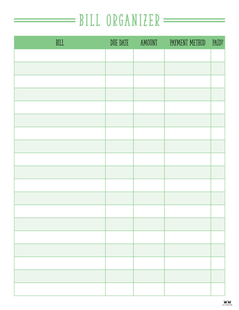 free printable weekly bill planner