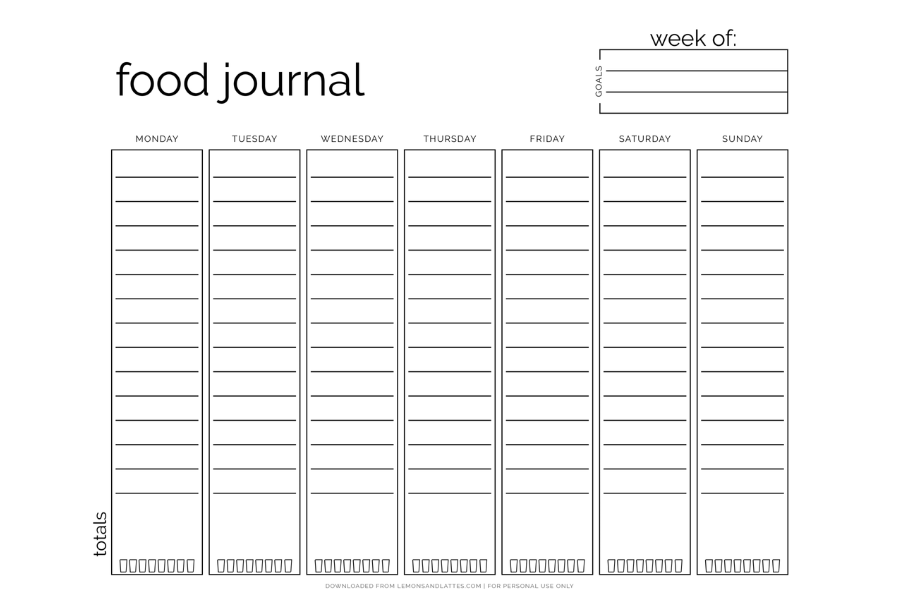 free printable weekly food journal