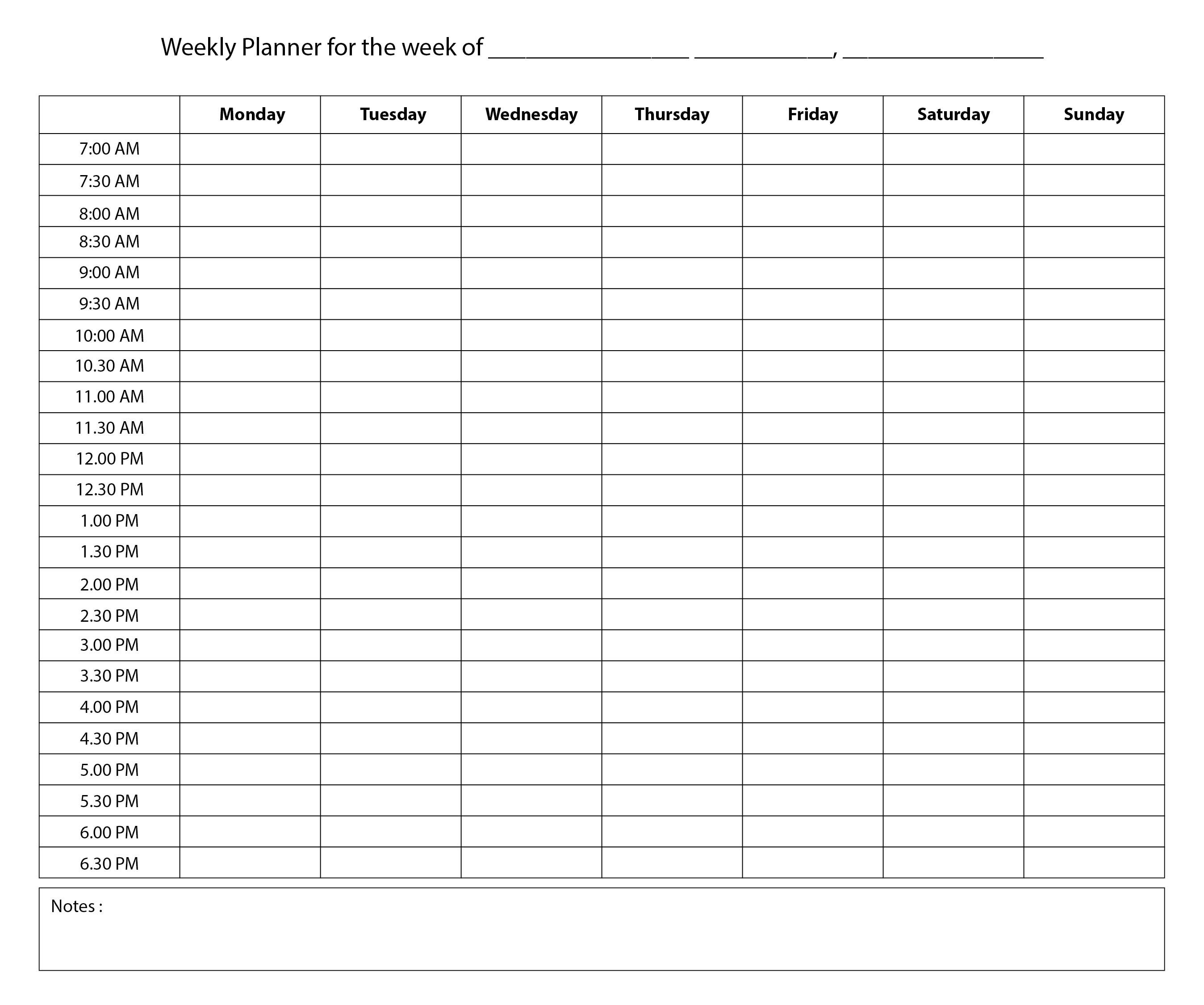 free printable weekly hourly planner