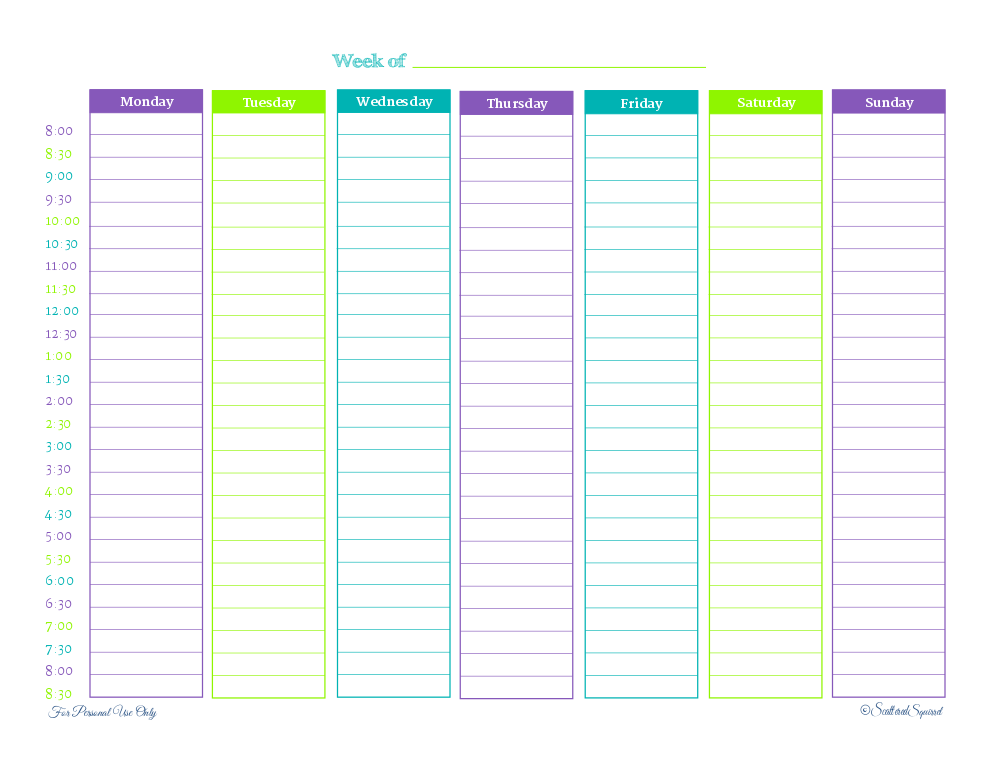 free printable weekly hourly planner