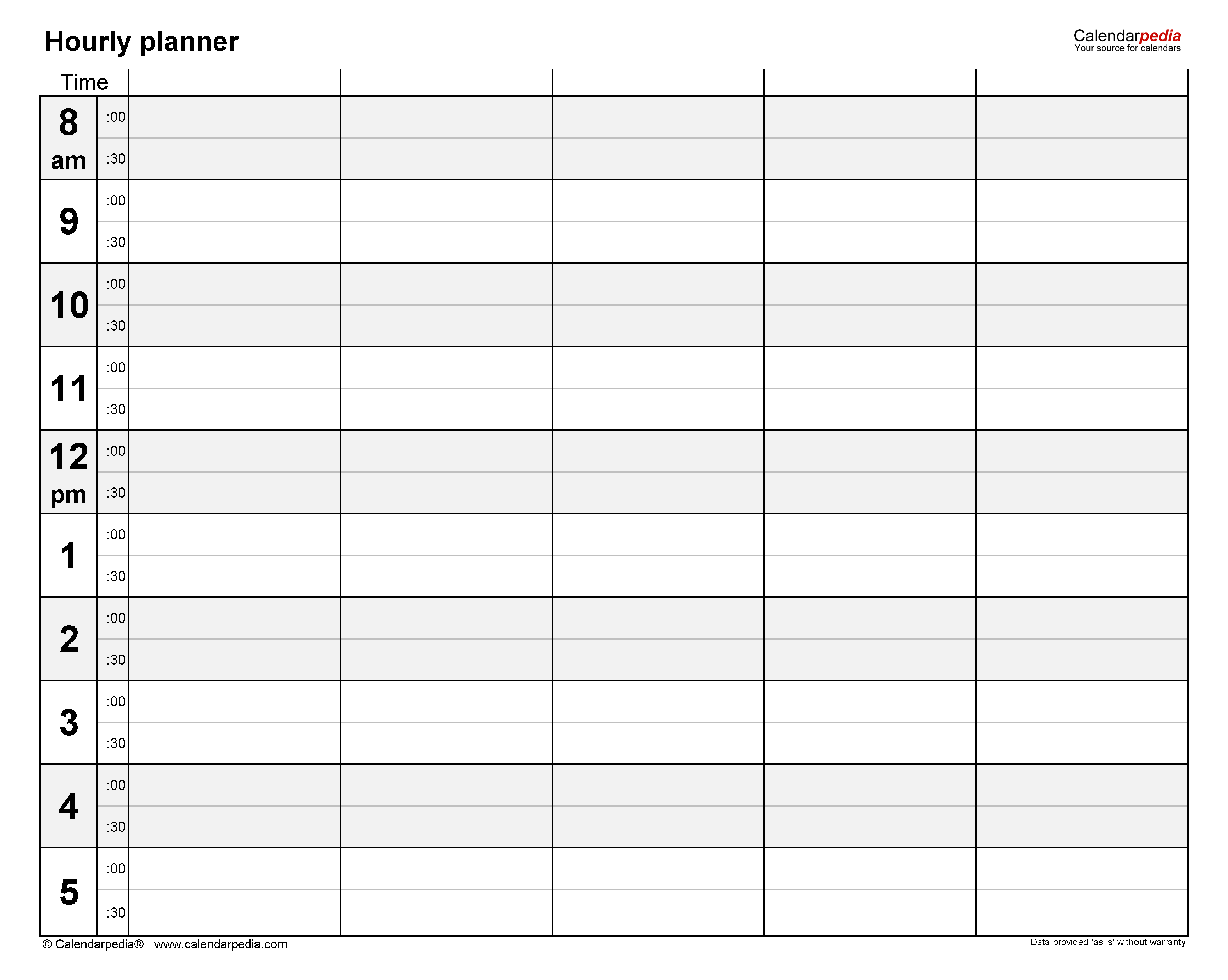 Free Hourly Planners in PDF Format - 20+ Templates