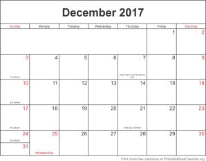 December 2017 Free Printable Calendar - Printable Blank Calendar.org