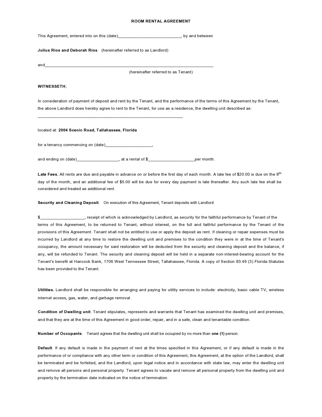 41 Free Room Rental Agreements &  Forms [Doc / PDF]