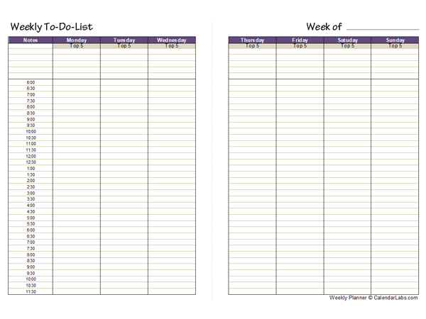 free printable weekly schedule with times