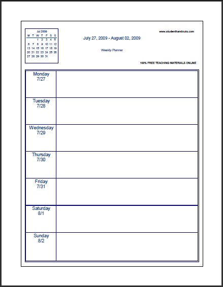 free printable weekly school planner