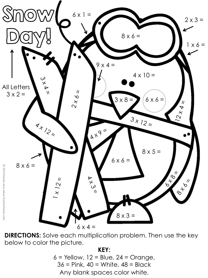 free printable winter multiplication worksheets