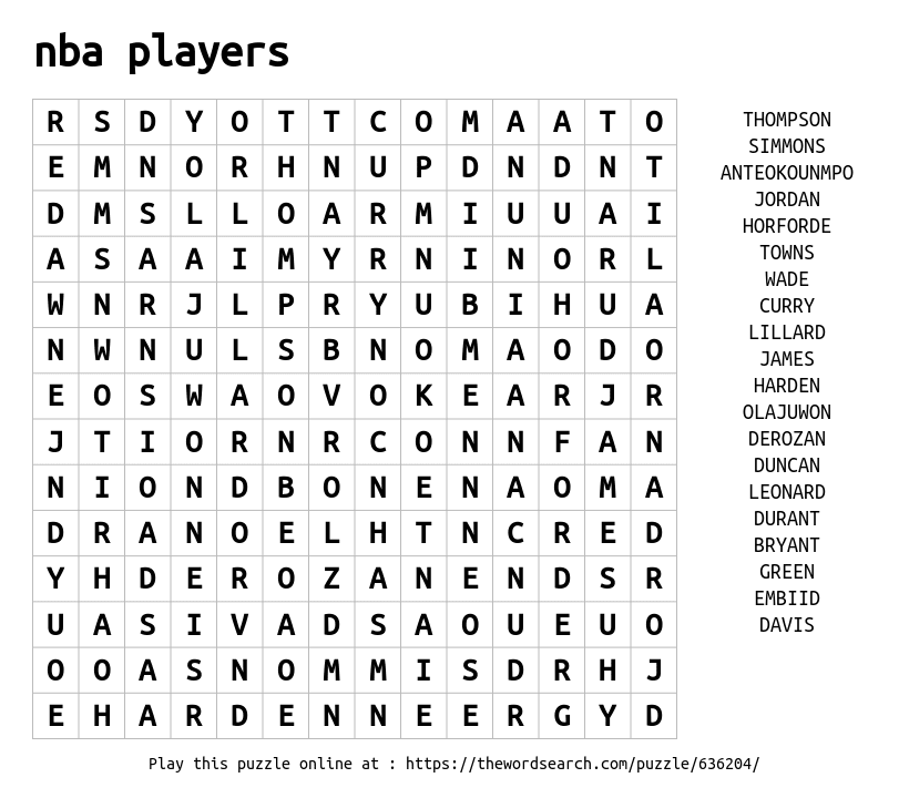 free printable word search nba players