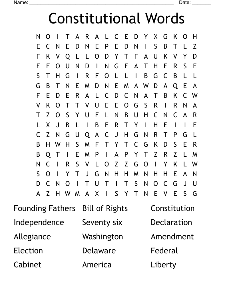 The United States Constitution Word Search - WordMint