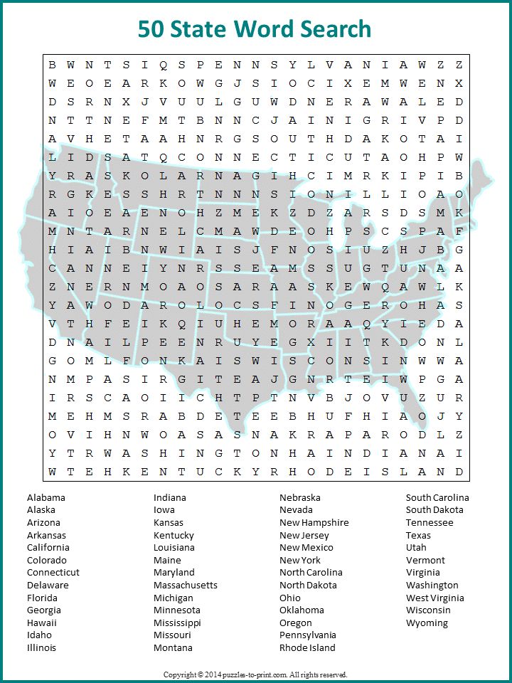 Free Printable Fifty State Word Search