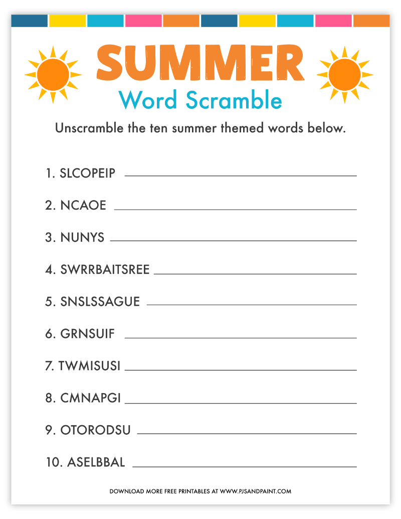 free-printable-summer-word-scramble-pjs-and-paint-worksheets-library for Word Scramble Generator Free Printable Free Printable Summer Word Scramble - Pjs and Paint - Worksheets Library for Word Scramble Generator Free Printable