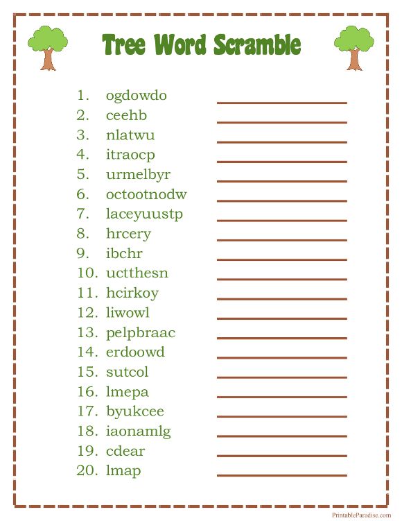 Printable Tree Word Scramble Game
