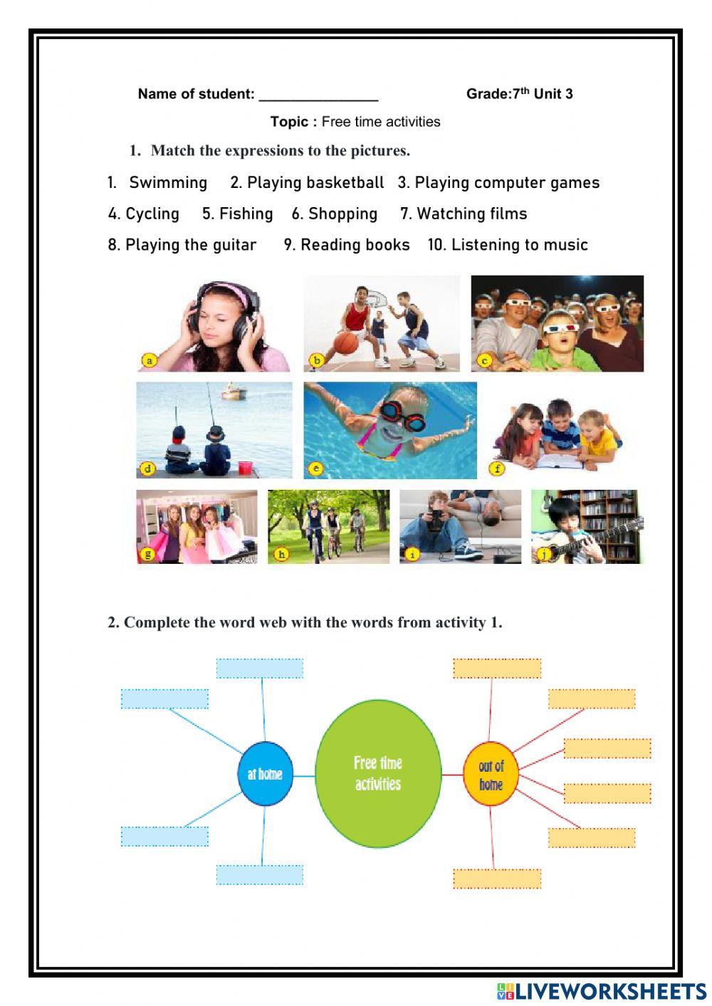 Free time activities online exercise for Grade 7th | Live Worksheets ...