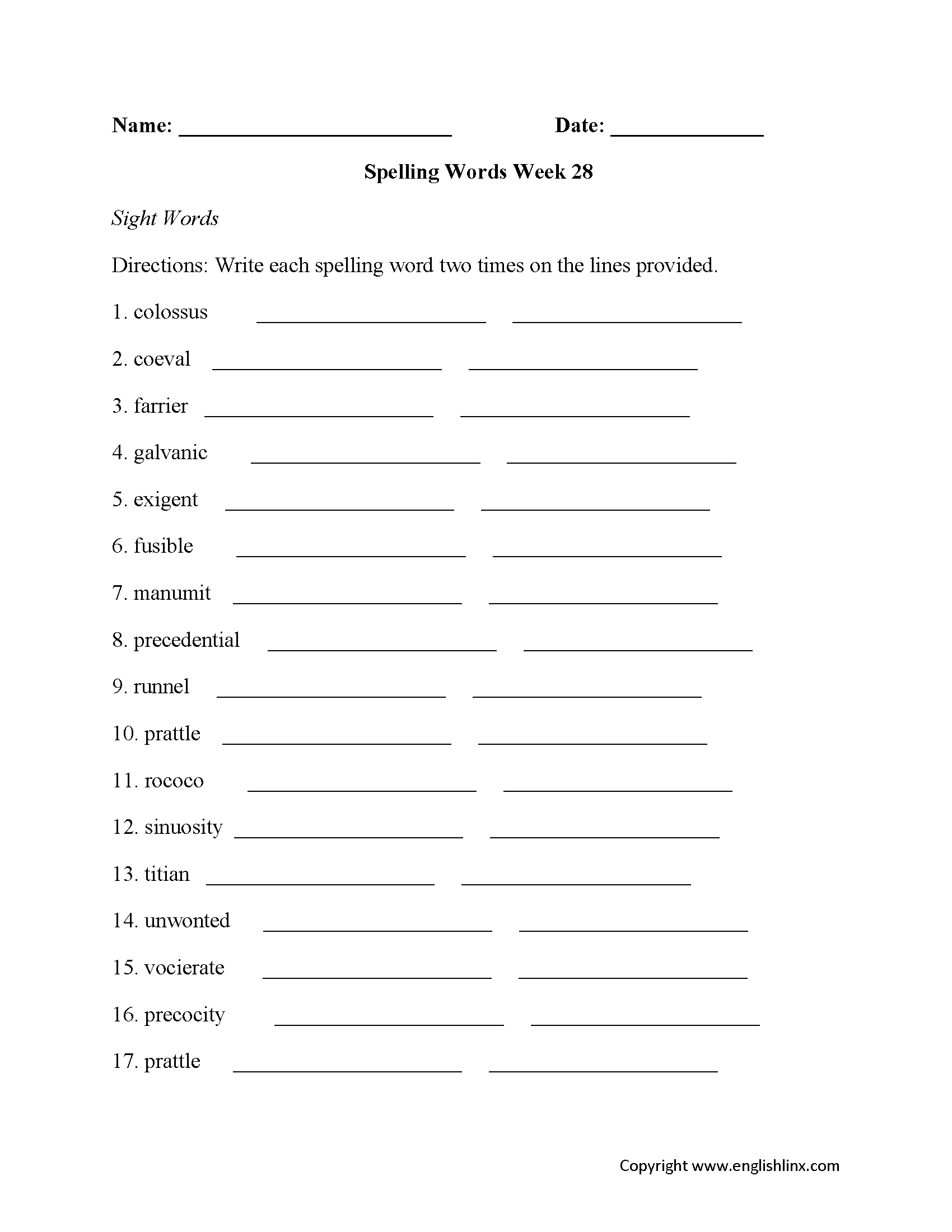 Spelling Worksheets | High School Spelling Worksheets