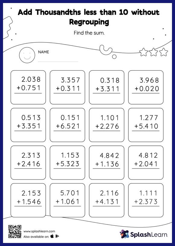 free printable worksheets addition decimals
