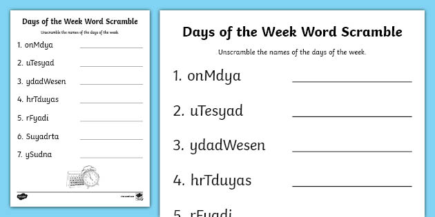 free printable worksheets jumbled words