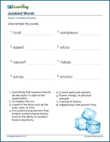 free printable worksheets jumbled words