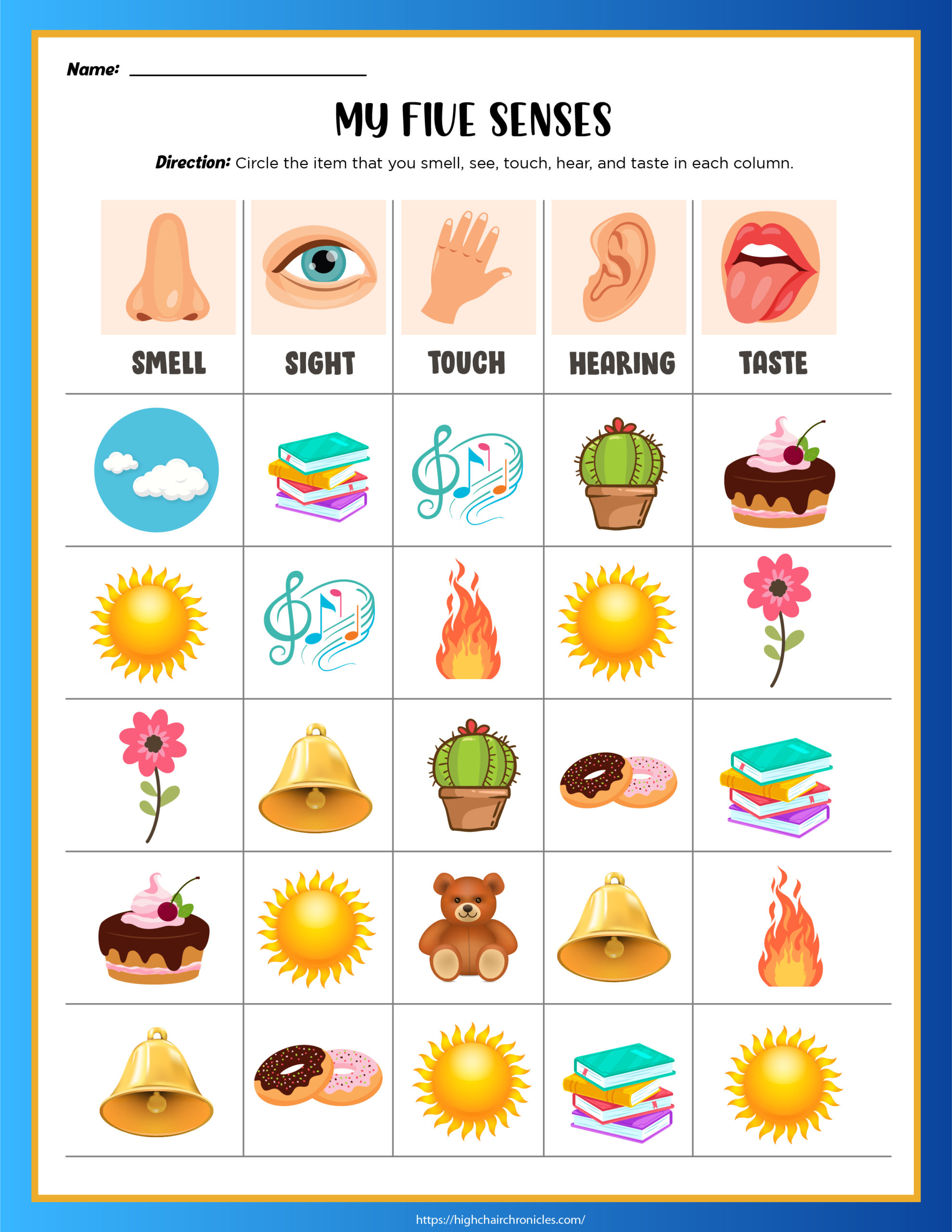 free printable worksheets kindergarten five senses