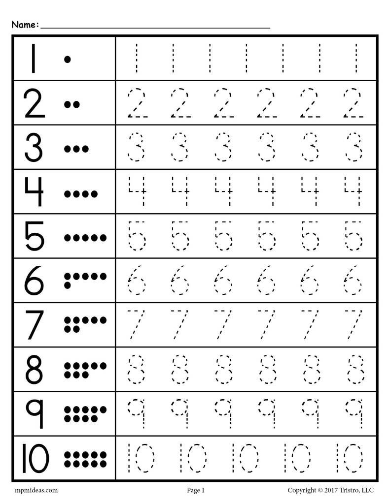 Number Tracing Worksheets Numbers 1-20