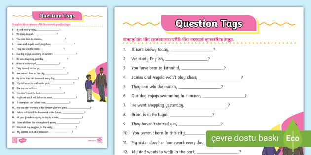 free printable worksheets question tags