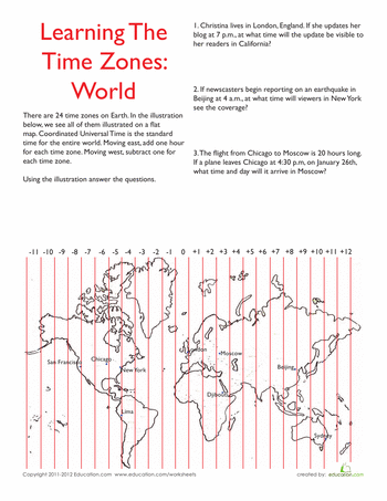 free printable worksheets time zones