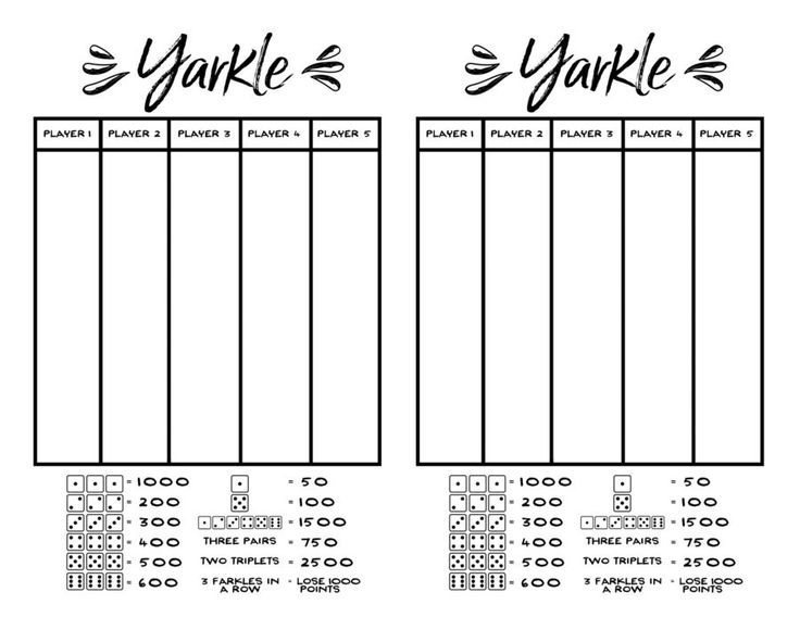free printable yard dice games
