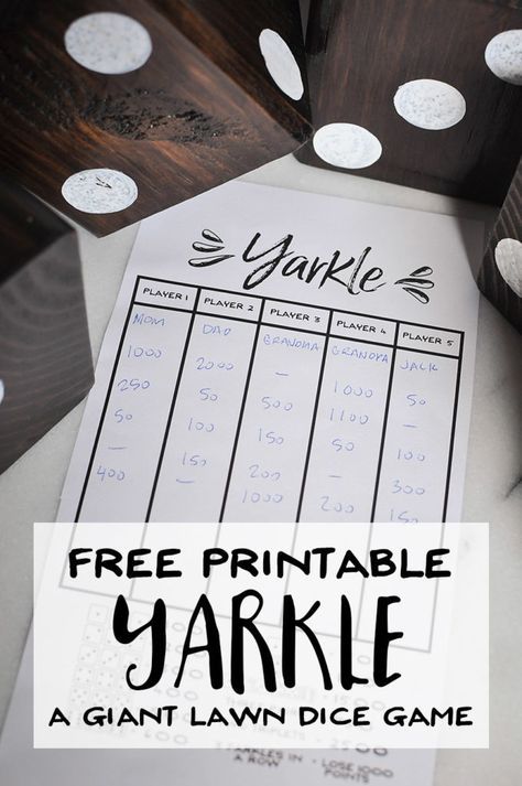 Free Printable Yarkle - A Game for Giant Yard Dice - Our ...
