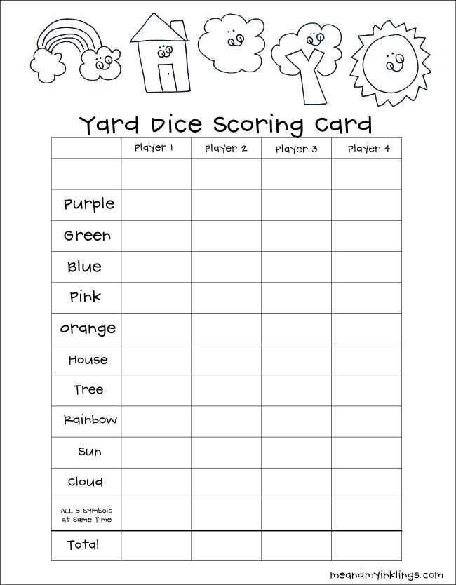 free printable yard dice games