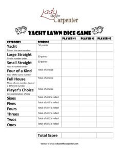 free printable yard dice games