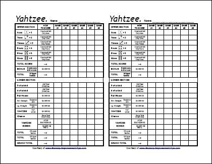 free printable yard yahtzee rules