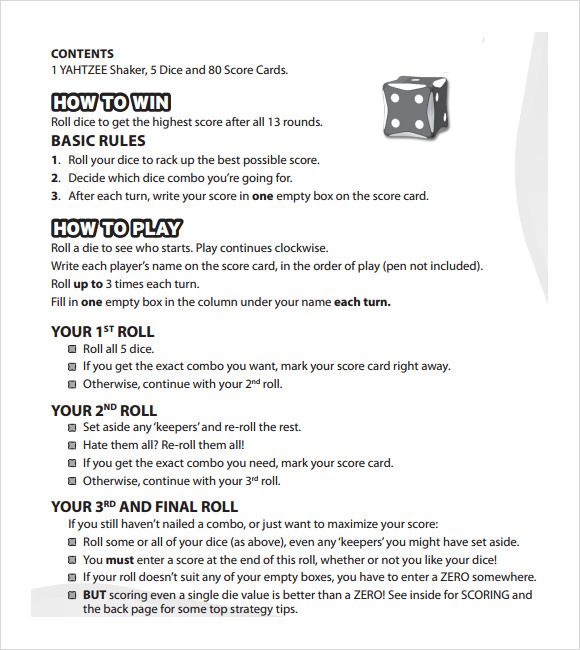 FREE 9+ Sample Yahtzee Score Sheet Templates in Google Docs ...