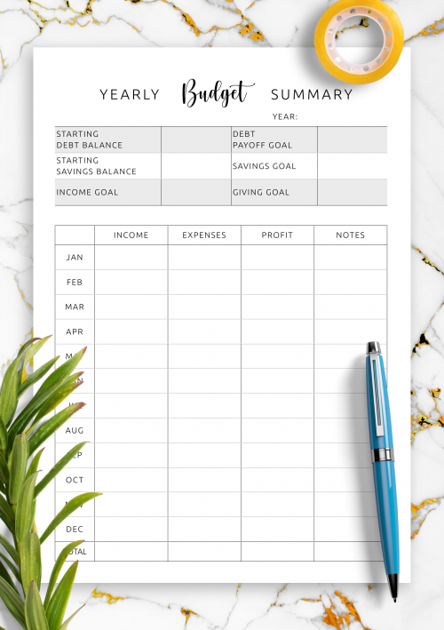 free printable yearly budget planner