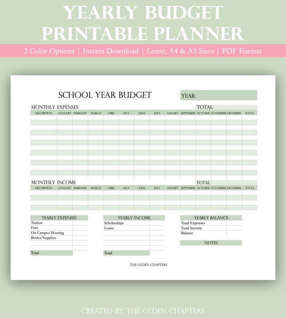 free printable yearly budget planner