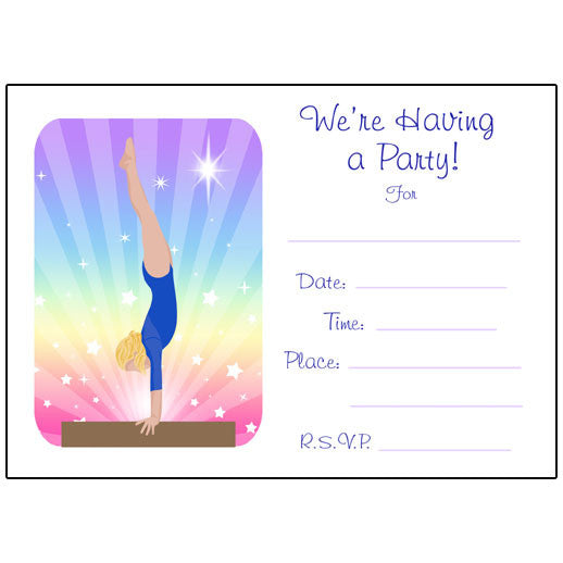 Gymnastics Dreams Fill in the blank Birthday Party Invitations ...