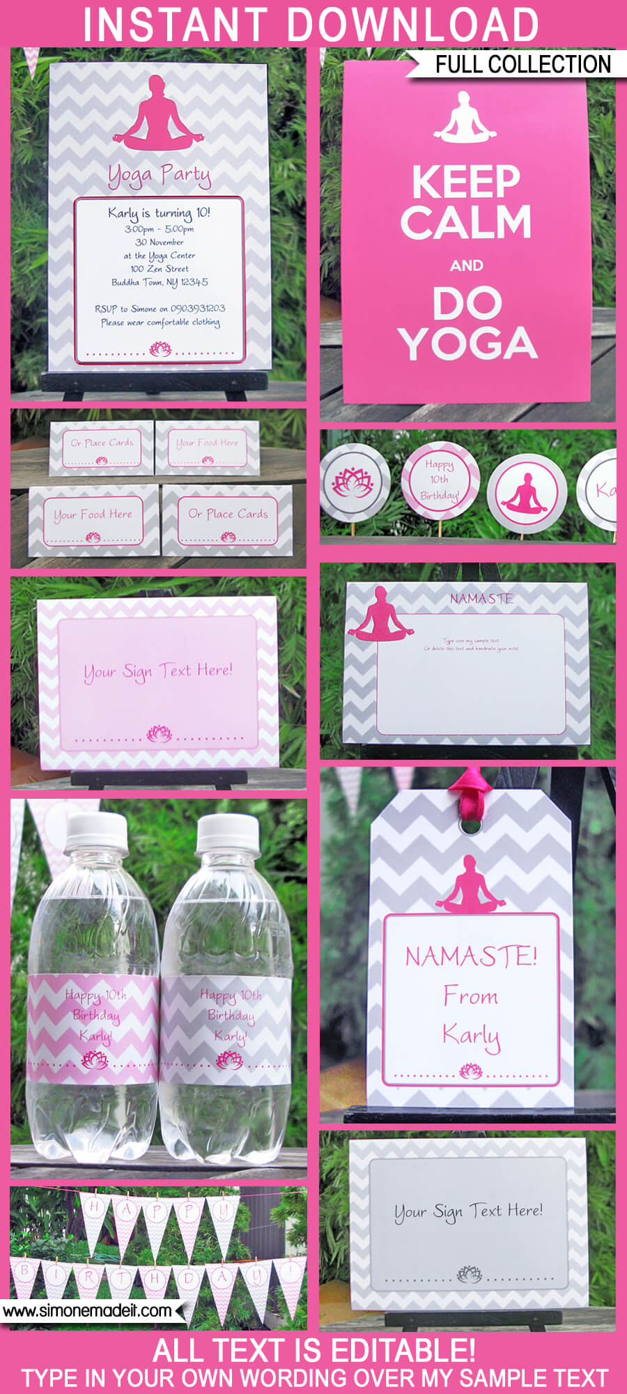 Yoga Party Printables, Invitations &  Decorations