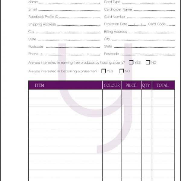 Younique Order Forms (50 2part sets)