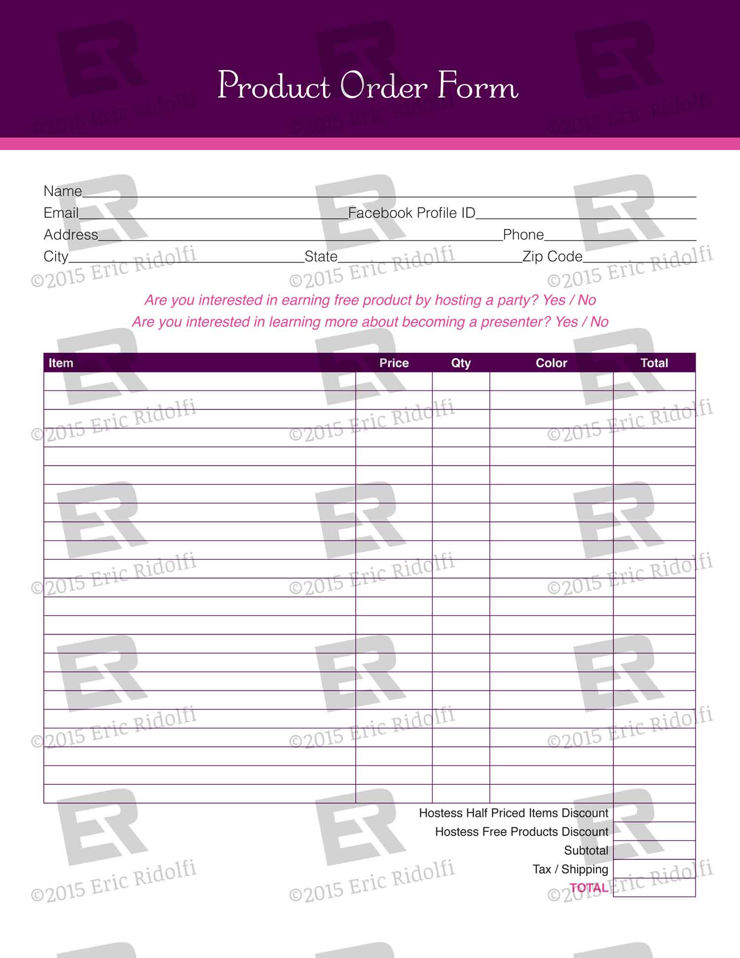 free printable younique order forms