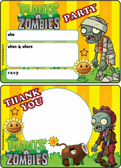 Plants vs Zombies: Free Printable Cards or Invitations. - Oh My ...