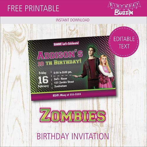 Free Printable Disney Zombies Birthday Party Invitations ...