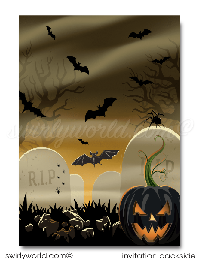 Zombie Walking Dead Graveyard Halloween Party Invitation - Customizable &   Instant Download