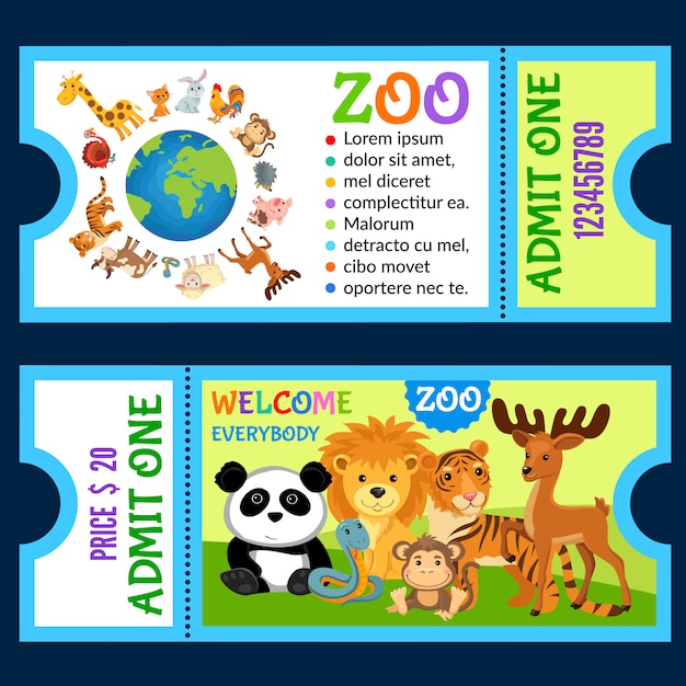 Premium Vector | Animals in the jungle. Ticket invitation template.