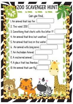 free printable zoo scavenger hunt