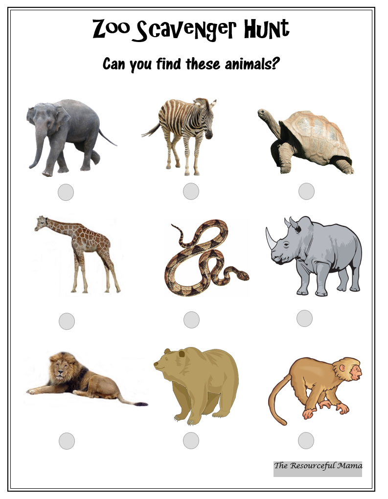 free printable zoo scavenger hunt