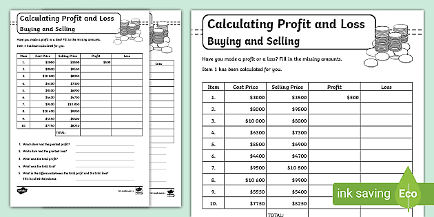 free profit and loss worksheet