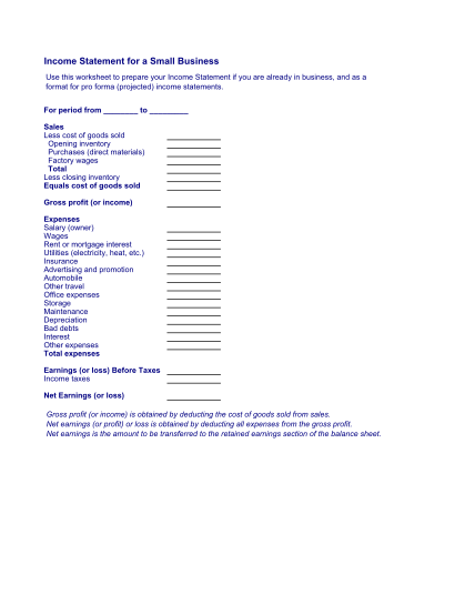 free profit and loss worksheet